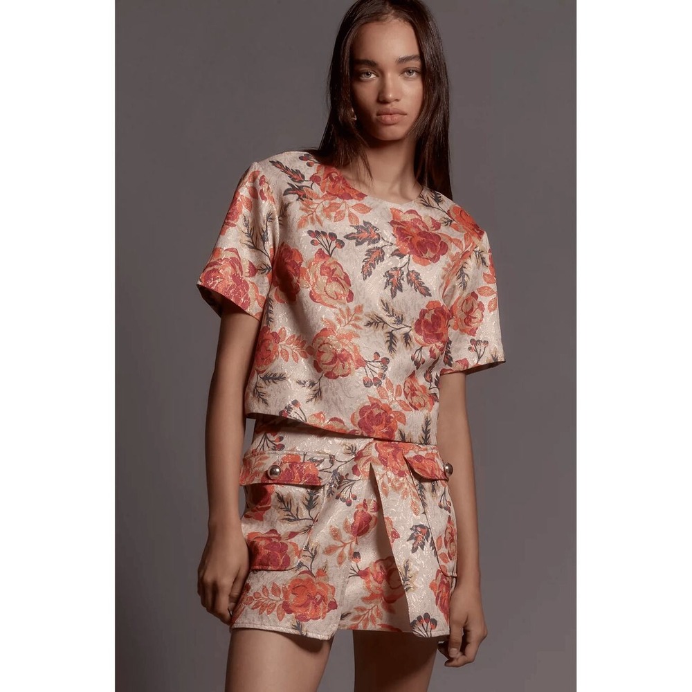 Le Superbe Top 0 Super Rose Orange Pink Gold Floral Fall Cropped Twee Casual